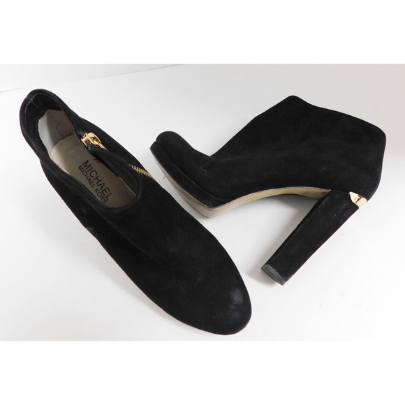 Michael Kors Haven Platform Booties Black Suede Ankle with Gold Accents 7 M - Picture 3 of 7